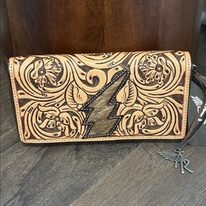 Angel Ranch Morgan Wallet Lightning Bolt calf hair,zip top,14 card,coins,wallet